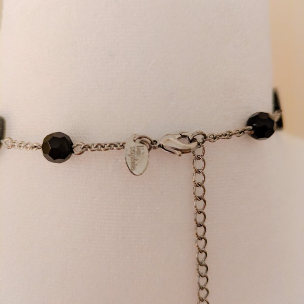 Lia Sophia Long Necklace Black White Mother of Pearl Silver Tone Necklace - Picture 3 of 4